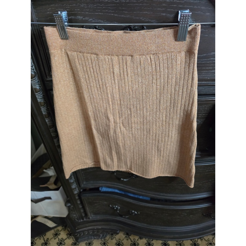 Free People Tan Ribbed Knit Mini‎ Skirt Camel Marl Cotton Blend Small OB945290